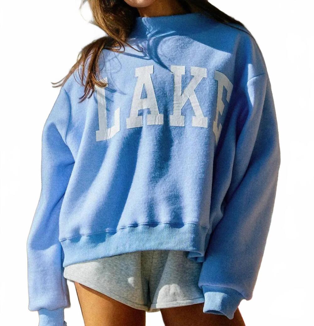 NEW BUCKETLIST beach & lake reversible mock-neck crop sweatshirt in blue